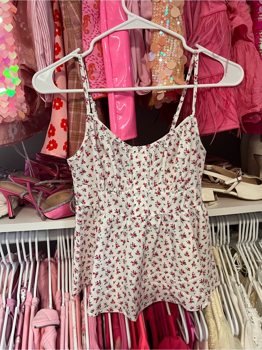 NWT-White Floral Spaghetti Strap Top